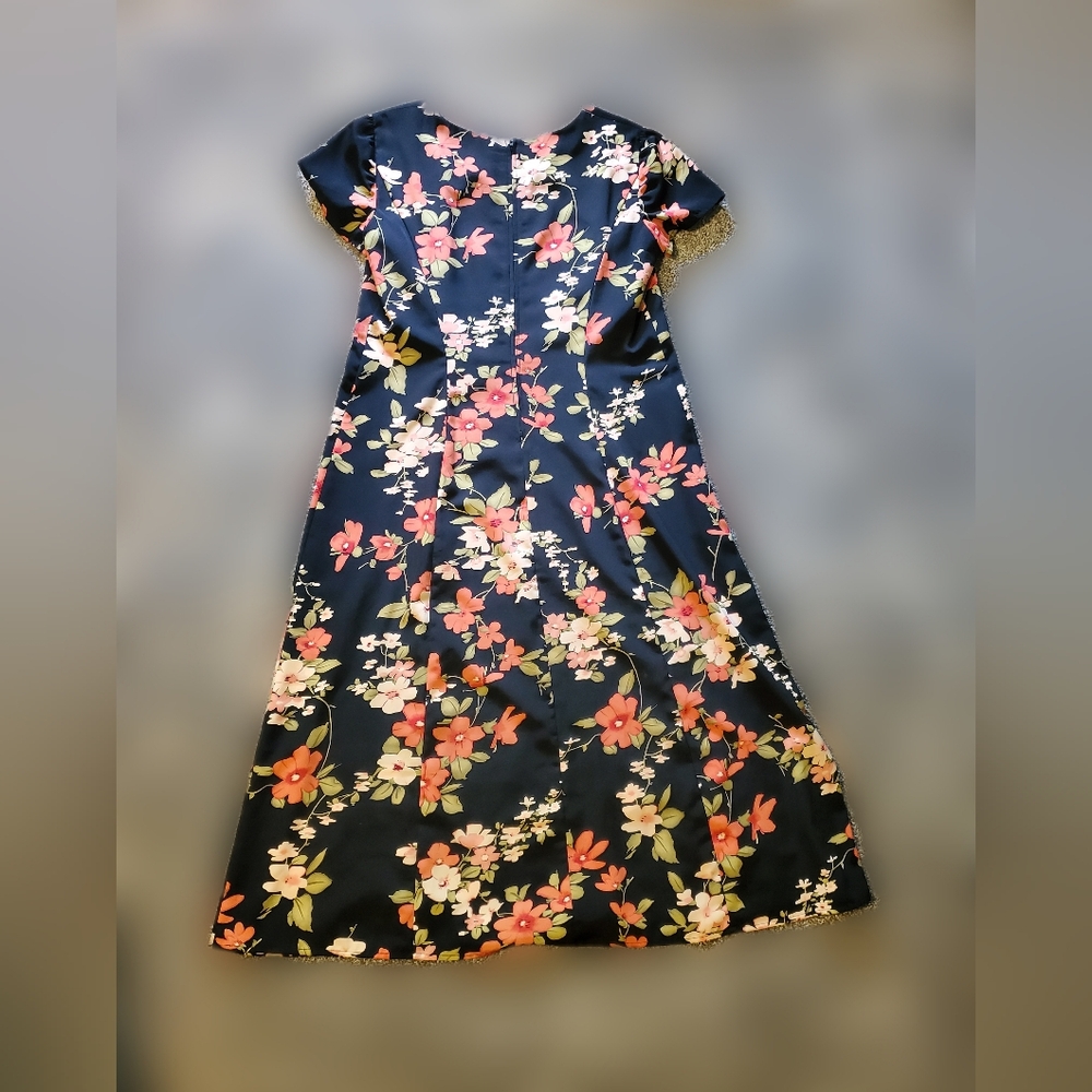 Koret Dress Size 12 Floral In Coral On Black Long